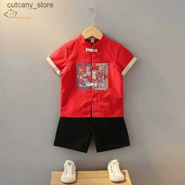 Overalls Sommer Baby Tang-anzug Chinesischen Traditionellen Hanfu Für Jungen Kinder Kung Fu Stickerei Neue Jahr Konfuzius Institut Baumwolle L240307