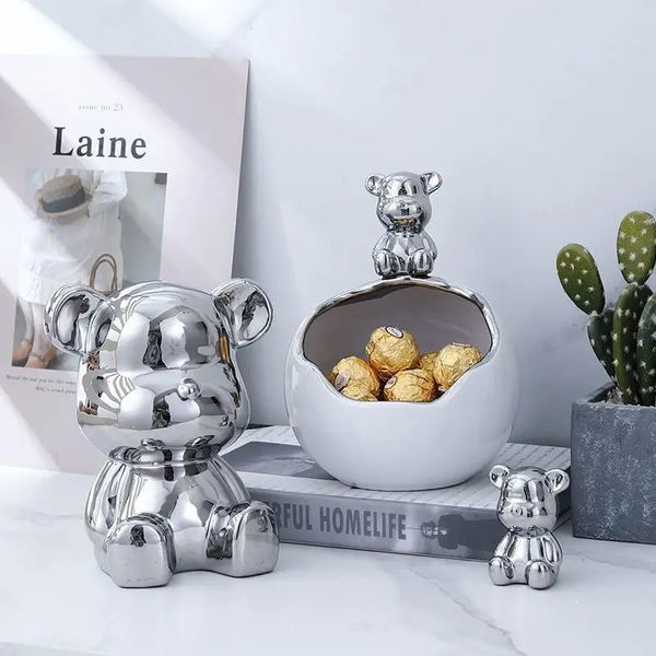 Bär Tablett Figuren Kreative Sparschwein Wohnzimmer Schlafzimmer Schlüssel Lagerung Dekor Ornament Candy Container Tier Statuen Dekoration 240304