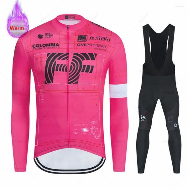 Set da corsa Team Bicycle Abbigliamento da ciclismo invernale Jersey Suit Sport Riding Bike MTB Abbigliamento da uomo in pile termico Set di pantaloni con bretelle