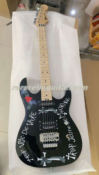 Auf Lager WarrenDemartinni Frenchie Black E-Gitarre Floyd Rose Tremolo-Brücke, angeschraubter Quartersawn-Ahornhals, 22 Jumbo-Edelstahlbünde, schwarze Punkteinlage