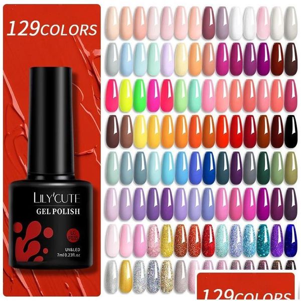 Smalto per unghie Lilycute 129 colori 7 ml Smalto per unghie Gel Vernis Semi permanente per manicure artistica Soak Off Vernici UV a LED Drop Deliver Dhfpy