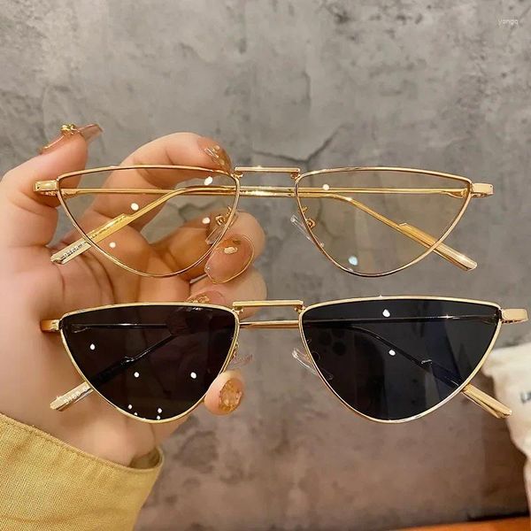 Óculos de sol gato olho design feminino metal triângulo óculos de sol moda senhora tons uv400 óculos oculos gafas de sol