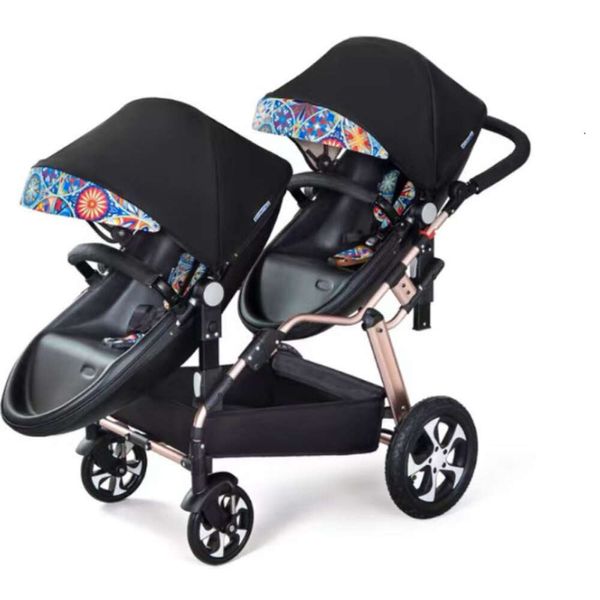 Kinderwagen Zwillinge Baby Luxus Pu-Leder weich weiß Zwillingswagen Doppel-Eierschalen-Auto Verkaufen wie Hot Designer Beliebte elastische Mode 360-Grad-Rotation Verkaufen