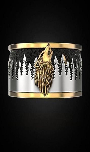 Anéis de casamento Dark Forest Wolf Howling Esculpido Padrão Anel Cor Dourada Punk Viking Men039s Carbonizado Jóias Festa Aniversário 4873376