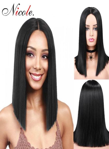 Nicole afro-americana bob perucas curtas comprimento do ombro 14 polegadas blackbrown blondepink omber perucas sintéticas retas para preto wo8328236