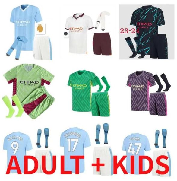 Maglie da calcio HAALAND 2023 2024 DE BRUYNE PHILLIPS MANS CITIES FERRAN FODEN BERNARDO JOAO CANCELO Z RODRIGO Maglia da calcio Uomo Bambini Kit Set tuta da calcio