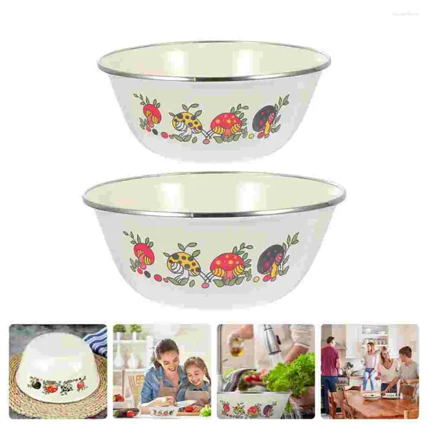 Set di stoviglie 2 pezzi Ciotola Contenitori in ceramica per lavabo vintage con coperchi Conservazione di smalto per frutta e noodle Ferro creativo smaltato retrò