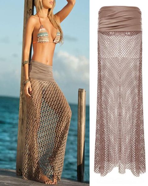 Costume da bagno bikini da donna sexy Cover Up Beach Dress Mesh Hollow Crochet Gonna Dress8036101