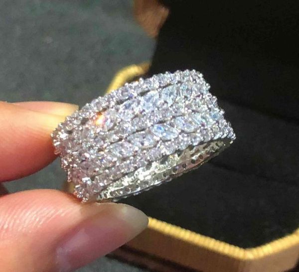 Anello in argento sterling 925 di lusso Marchio di gioielli Taglio marquise Pittura con diamante simulato Anelli di fidanzamento completi per le donne8342688