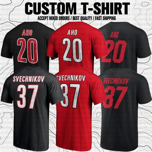 Sebastian Aho Andrei Svechnikov Brent Burns Seth Jarvis USA Hockey Club Fans T-shirt a maniche corte con marchio