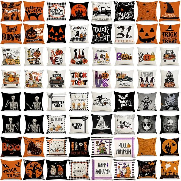 Fodera per cuscino di Halloween Fodera per cuscino per quattro regali Fodera decorativa per divano letto in lino Happy Halloween