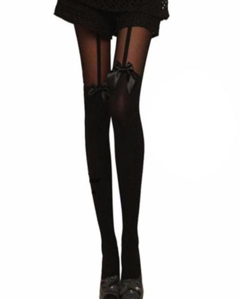 Sexy preto branco meias femininas arco meia-calça suspender stocking6864814