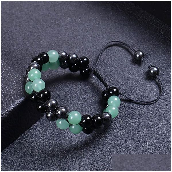 Corrente 6mm 8mm verde aventurina hematita obsidiana dupla camada trançada pulseira natural pedra cristal casal pulseiras ajustáveis ​​wome dhtop