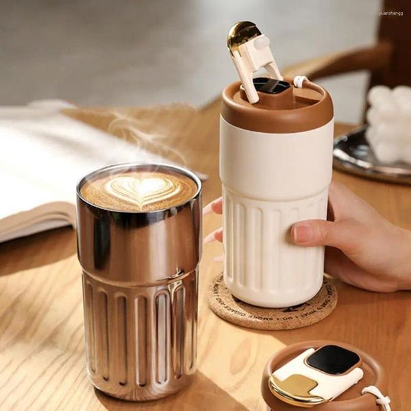 Garrafas de água garrafa térmica útil grande abertura vácuo isolamento térmico preenchimento ao ar livre viagem café copo inteligente