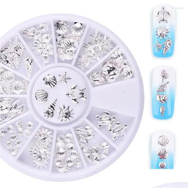 Decorazioni per nail art Adesivi per animali marini in metallo di moda per le unghie Consegna a goccia per manicure a forma di conchiglia carina Dhs76