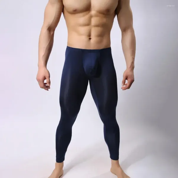 Herren-Hosen, Nachtwäsche, ultradünn, U-Beutel, hohe Elastizität, lange Unterhosen, Leggings, weiche Unterwäsche mit mittlerer Taille, für Zuhause, transparente Lounge