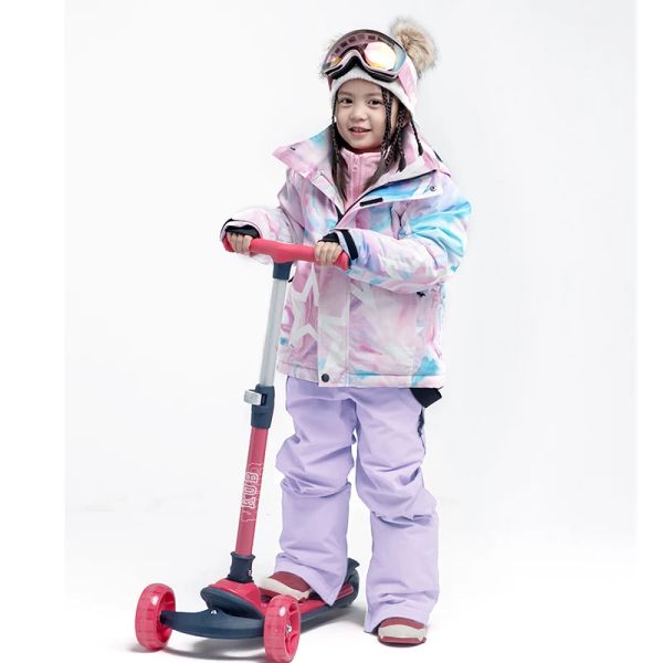 Stangen Neue Skianzug Mädchen Winter 30 Grad Snowboardkleidung warmes wassere Wasserdichte im Freien Schneejacken + Hosen für Kinderkleidung