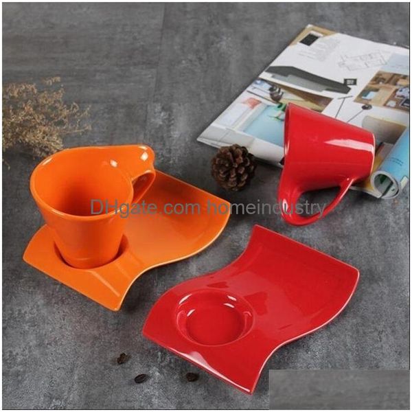 Tazze Promozione Wave Piatto da caffè Europeo Latte Tazze in ceramica Nero opaco Tazza Casa Creativo Tazza da tè T200506 Drop Delivery Home Garden Ki Dhatu