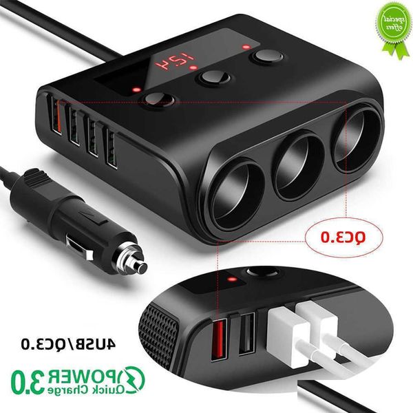 Auto Andere Autoelektronik Neues 12-24V-Zigarettenanzünder-Splitter-Ladegerät mit Ein-/Aus-Schalter 4 Anschlüsse USB/3 Usbaddqc3.0 für GPS M Dh8Wk