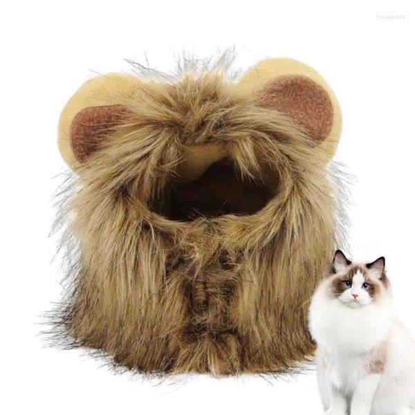 Kedi Kostümleri Pet Aslan Mane Wig Hat Cosplay için güçlü bir cilt dostu kıyafete dönüştürün