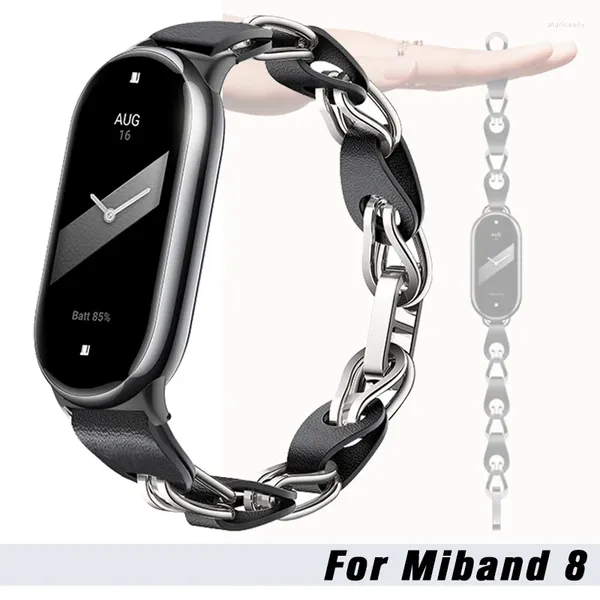 Uhrenarmbänder Original Edelstahlarmband für Xiaomi MiBand 8 Fashion Lady Style Leder Metallarmband NFC Quick Release Ersatzband