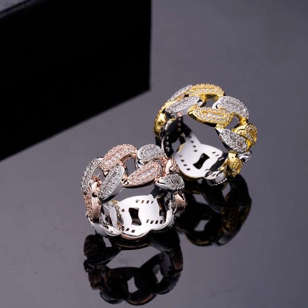 Feiner Schmuck Hip Hop Kubaner Kette Ring 10k Messing Gold plattiert 925 Sterling Silber CZ VVS Moissanit Diamond Band für Männer