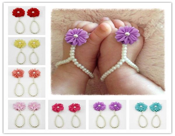 Sandali con fiori Cavigliere di perle simulate Neonate Neonate Fascia per i piedi Anelli per le dita Primo camminatore Sandali a piedi nudi Cavigliere Bambini TO4207757930