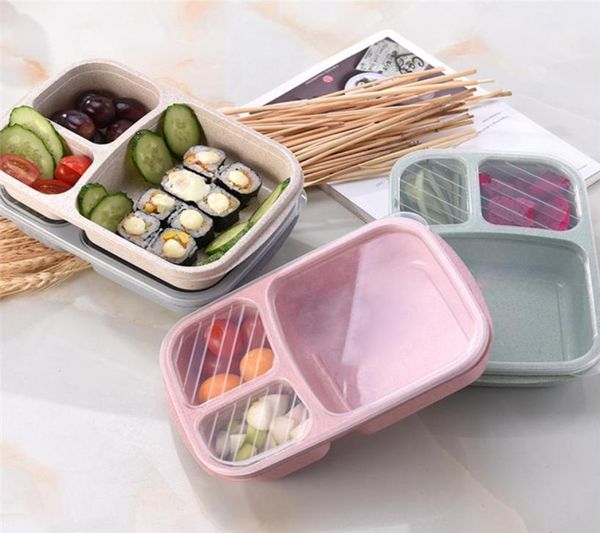 Promozione 3 griglia Bento Box in paglia di grano con coperchio Contenitore per alimenti per microonde Contenitore biodegradabile per il pranzo Bento Box Lunch Box4476253
