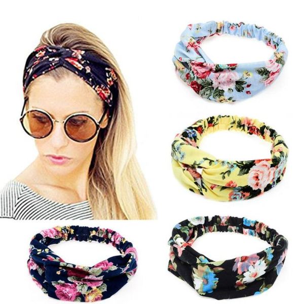 2017 novas mulheres largas turbante bandana multicolorido flor cruz feminino elástico headbands flor headband feminino acessórios de cabelo2844688