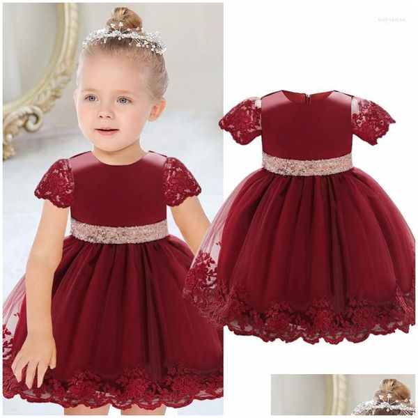 Vestidos da menina vestidos de festa de aniversário vestido para 12m 1º bebê vintage floral grande arco tutu vestido de casamento criança crianças rosa formal ga dhf7c