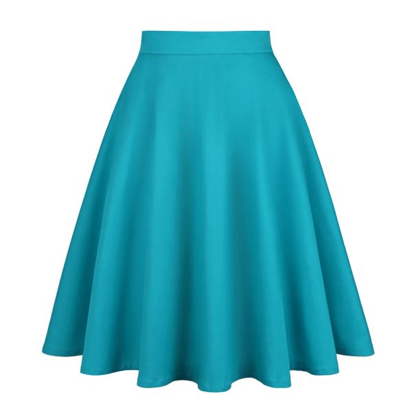 Vestidos cor sólida retro vintage uma linha azul flare swing saias rockabilly mulheres verão 2022 algodão 60s 50s swing skater saia