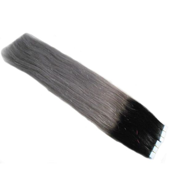 Extensões de cabelo preto e cinza 40 peças fita ombre em extensões de cabelo adesivo duplo pu trama de pele extensões de cabelo dois tons brasilia4645817