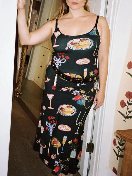 Vestidos casuais mulheres espaguete cinta midi vestido sem mangas corte baixo backless slim fit cami coleção de mesa impressão verão longo