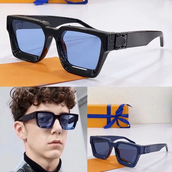 blau verspiegelte Sonnenbrille Damen Big Square Luxury Millionaire 1.1 Brille Herren Designer Fashion Party Vintage Blumen S-Lock Scharnier Lünette mit 1 Set Boxen und Tragetasche