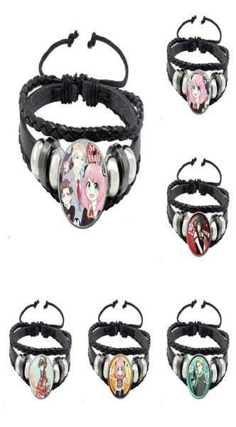 Anime espião família pulseira de couro figuras bonitos crepúsculo yor forjador anya forjador charme vidro cabochão punk trançado pulseiras jóias2128201