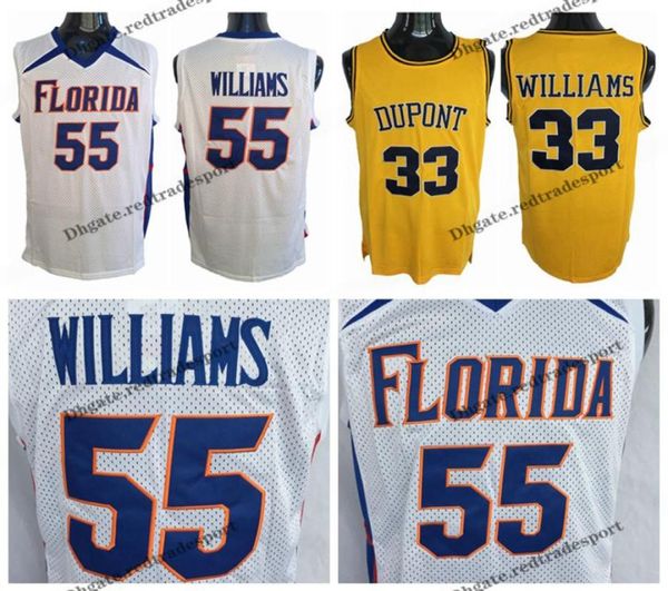 Vintage Beyaz Çikolata Jason Williams 55 Kolej Basketbol Formaları 33 DuPont Lisesi Dikişli Gömlekler Sarı Erkek SXXL1526970