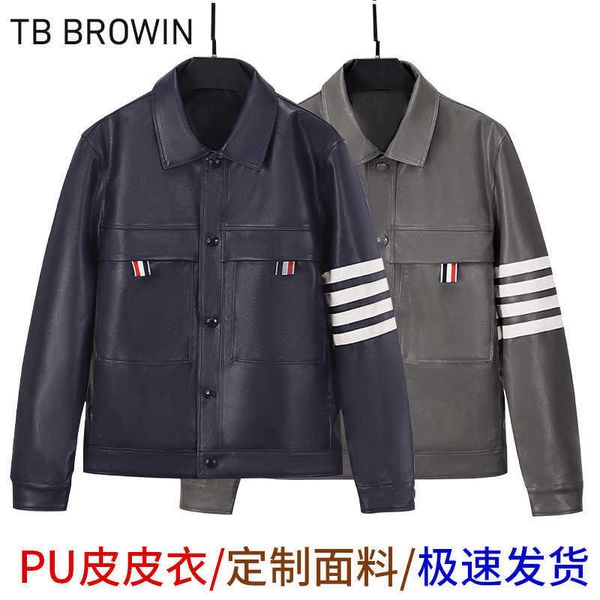 Jaquetas masculinas Browin TB novas roupas de couro masculinas quatro barras jaqueta de couro casual coreana com lapela casaco inferior