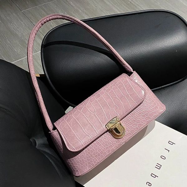 2023 Shopping Bag Retro Casual Lady Borsa sotto le ascelle Modello in pietra Spalla in pelle femminile Catena tinta unita 240228