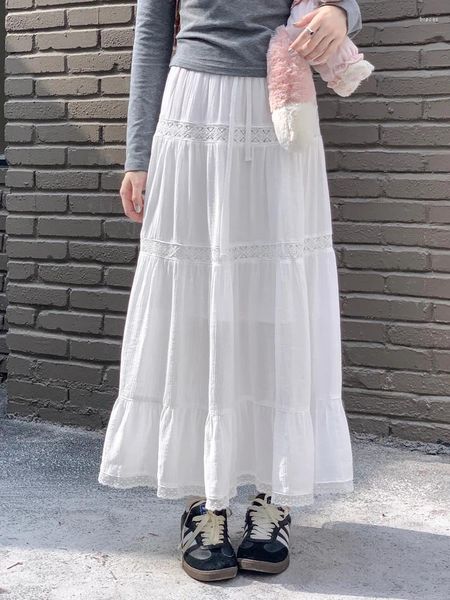 Юбки женские длинные сказочные торты весна 2024 корейский стиль высокая эластичная талия кружевная лоскутная белая юбка-тортик женская (X3153