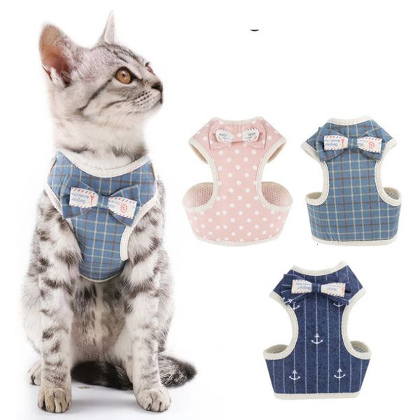 Prodotti per animali domestici a righe a pois Guinzaglio per cani Set Gilet Stile Fiocco Moda Simpatico guinzaglio per animali domestici Guinzaglio e guinzaglio per gatti per camminare 240229