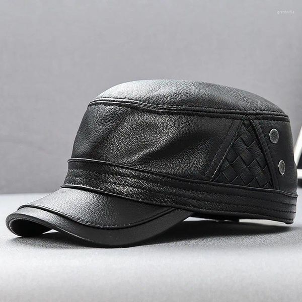 Berets h3512 homens viseira de couro chapéu masculino ao ar livre casual plana top de pele de carneiro de alta qualidade moda lazer coreano outono inverno cabeça quente