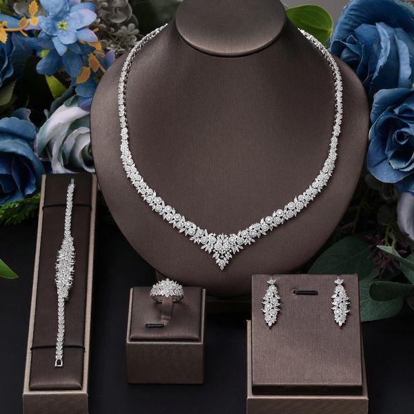 4 peças de noiva zircônia conjunto completo de jóias de festa feminina luxo dubai nigéria cz cristal colar de casamento 240320