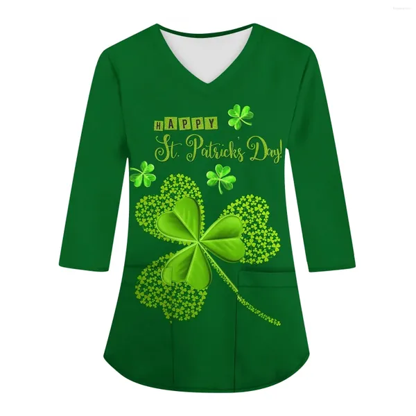Magliette da donna Abbigliamento per il giorno di San Patrizio irlandese Carer'S Top a maniche 7 minuti Pullover National Ropa De Mujer