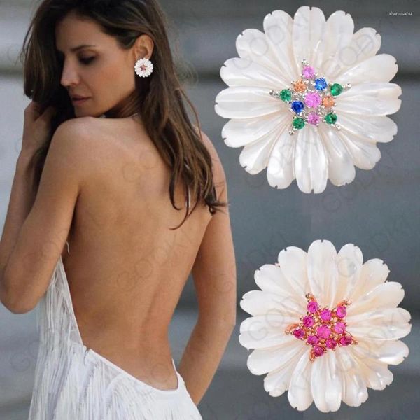 Brincos Godki 31mm elegante concha estrela flor flor moda zircônia cúbica mulheres vestido noivado festa de casamento brinco nupcial