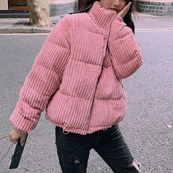 Jaquetas masculinas Coreano Moda Feminina Casaco Cordão Design Sentido Corduroy Jaqueta Inverno Curto Zipper Pão Roupas