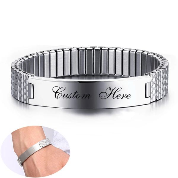 Masculino feminino personalizar gravar nome imagem pulseira elástica com faixa elástica de aço inoxidável pulseiras personalizadas unissex jóias 240301