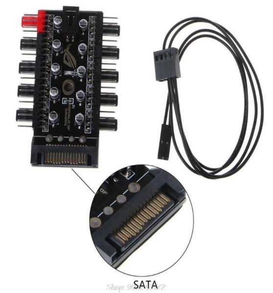 Conectores de cabos de computador 1 a 10 PC Ventilador de resfriamento Hub Splitter Cabo PWM SATA 4Pin Adaptador de controlador de velocidade de fonte de alimentação com Hig1546991