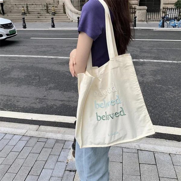 Abendtaschen Damen Canvas Schulter Shopper Tasche Tuch Eco Wiederverwendbare Shopping für Frau Student Handtasche bestickt großes Einkaufsbuch