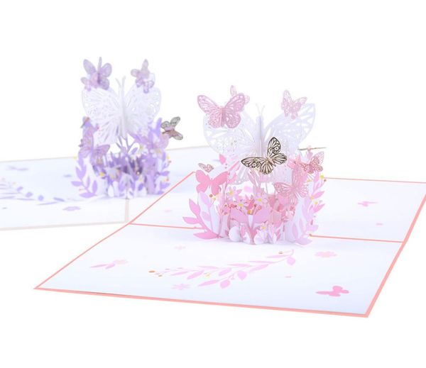 Güzel 3D pop -up romantik kelebekler tebrik kartı lazer kesim hayvan kartpostal karikatür harika kartlar kadınlar için kız kızı kızı mo9559040