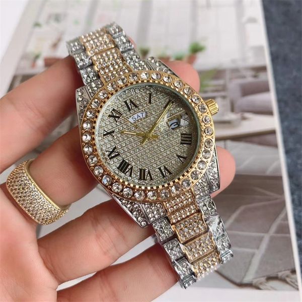 Orologi con diamanti da uomo Orologi da uomo di lusso Orologi di marca di moda casual Orologi con data diurna automatica Orologi d'oro Orologi da polso al quarzo ghiacciati